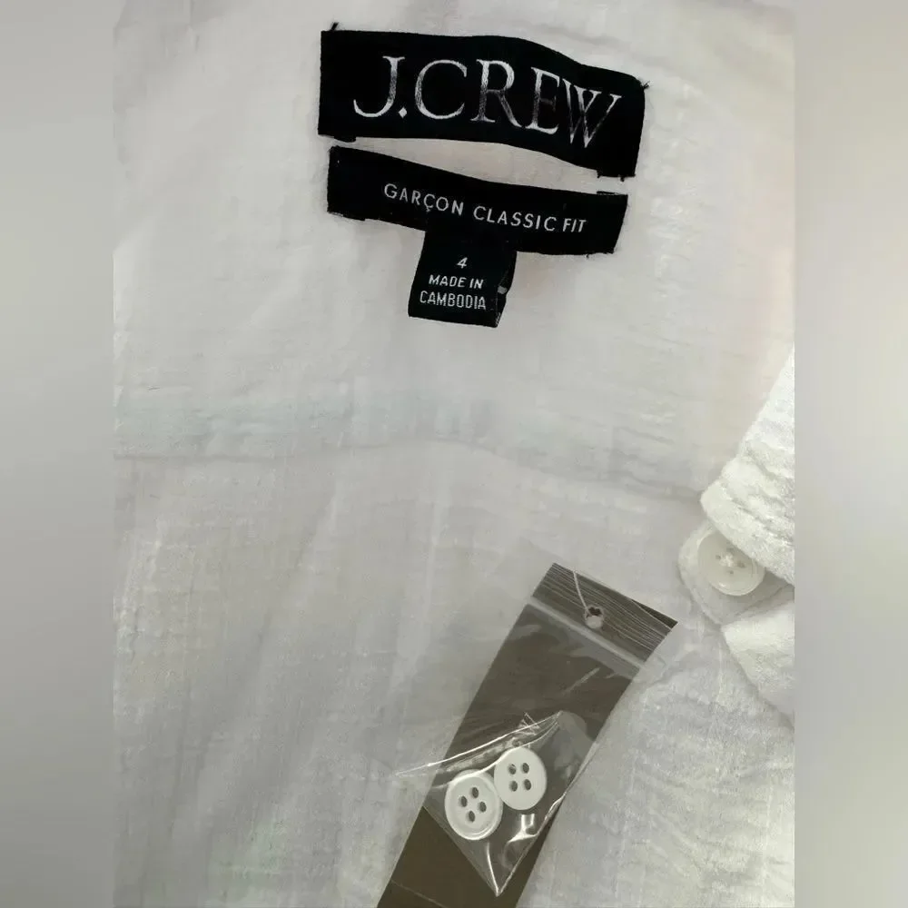 NWT J CREW Garçon classic shirt in gauze in white